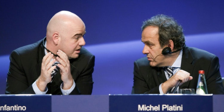 Michel Platini and Gianni Infantino pictured in March 2010 when they worked side-by-side for UEFA