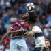 Colorado Rapids' Lalas Abubakar, left, and Vancouver Whitecaps' Fredy Montero go up for a head ball during the second half of an MLS soccer match Saturday, June 22, 2019, in Vancouver, British Columbia. (Ben Nelms/The Canadian Press via AP)