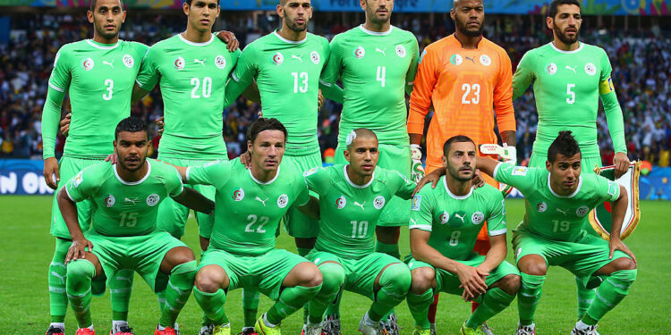 PORTO ALEGRE, BRAZIL - JUNE 30: Algeria players pose for a team photo during the 2014 FIFA World Cup Brazil Round of 16 match between Germany and Algeria at Estadio Beira-Rio on June 30, 2014 in Porto Alegre, Brazil. (Photo by Julian Finney/Getty Images)