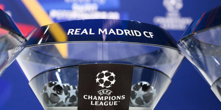 NYON, SWITZERLAND - DECEMBER 13: A detailed view of the draw pots during the UEFA Champions League 2021/22 Round of 16 Draw at the UEFA headquarters, The House of European Football, on December 13, 2021, in Nyon, Switzerland. (Photo by Richard Juilliart - UEFA/UEFA via Getty Images)