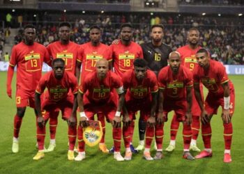 Mandatory Credit: Photo by CHRISTOPHE PETIT TESSON/EPA-EFE/Shutterstock (13415243t)
Players of Ghana line up for the International Friendly soccer match between Brazil and Ghana in Le Havre, France, 23 September 2022.
Brazil vs Ghana, Le Havre, France - 23 Sep 2022