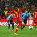 JOHANNESBURG, SOUTH AFRICA - JULY 02:  Asamoah Gyan of Ghana shoots a late penalty high during the 2010 FIFA World Cup South Africa Quarter Final match between Uruguay and Ghana at the Soccer City stadium on July 2, 2010 in Johannesburg, South Africa.  (Photo by Cameron Spencer/Getty Images)