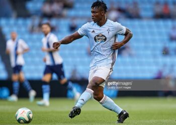 VIGO, SPAIN - AUGUST 10: Joseph Aidoo of Celta de Vigo in action during a Pre-Season Friendly match between Celta de Vigo and SS Lazio at Estadio Balaidos on August 10, 2019 in Vigo, Spain. (Photo by Quality Sport Images/Getty Images)