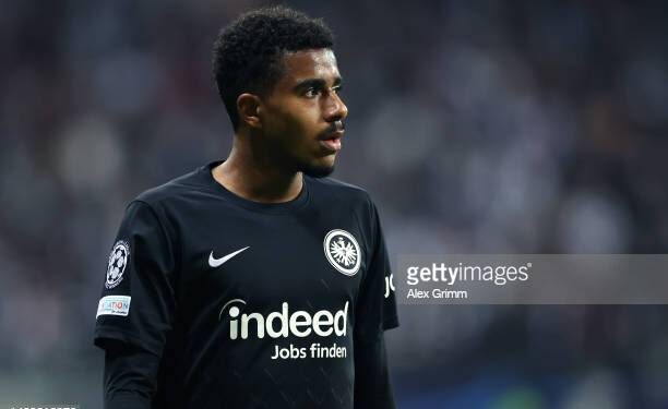 FRANKFURT AM MAIN, GERMANY - OCTOBER 04: Ansgar Knauff of Eintracht Frankfurt reacts during the UEFA Champions League group D match between Eintracht Frankfurt and Tottenham Hotspur at Deutsche Bank Park on October 04, 2022 in Frankfurt am Main, Germany. (Photo by Alex Grimm/Getty Images)