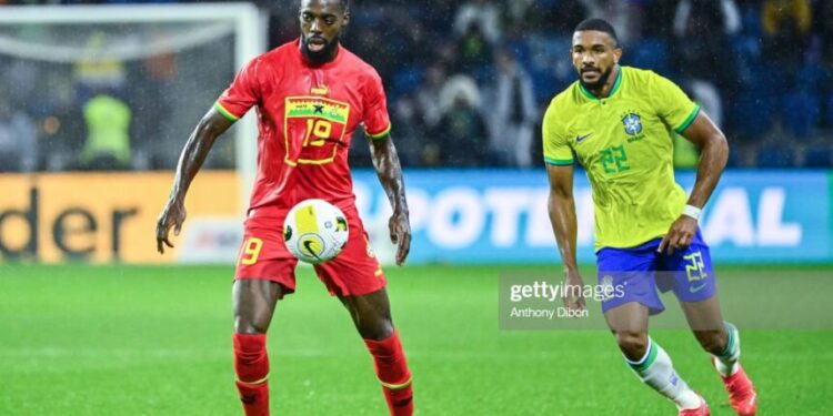 Inaki WILLIAMS of Ghana and BREMER of Brazil during the International Friendly match between Brazil and Ghana at Stade Oceane on September 23, 2022 in Le Havre, France. (Photo by Anthony Dibon/Icon Sport via Getty Images)