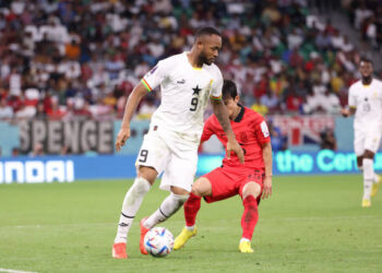 AL RAYYAN, QATAR - NOVEMBER 28:  Jordan Ayew of Ghana during the FIFA World Cup Qatar 2022 Group H match between Korea Republic and Ghana at Education City Stadium on November 28, 2022 in Al Rayyan, Qatar. (Photo by Jean Catuffe/Getty Images)