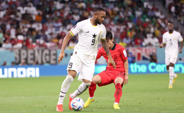 AL RAYYAN, QATAR - NOVEMBER 28:  Jordan Ayew of Ghana during the FIFA World Cup Qatar 2022 Group H match between Korea Republic and Ghana at Education City Stadium on November 28, 2022 in Al Rayyan, Qatar. (Photo by Jean Catuffe/Getty Images)