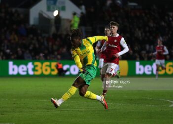 BRISTOL, ENGLAND - DECEMBER 26: Brandon Thomas-Asante of West Bromwich Albion scores a goal to make it 0-2 during the Sky Bet Championship between Bristol City and West Bromwich Albion at Ashton Gate on December 26, 2022 in Bristol, United Kingdom. (Photo by Adam Fradgley/West Bromwich Albion FC via Getty Images)
