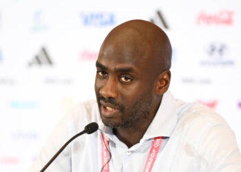 AL RAYYAN, QATAR - NOVEMBER 28: Otto Addo, Head Coach of Ghana, attends the post match press conference after the FIFA World Cup Qatar 2022 Group H match between Korea Republic and Ghana at Education City Stadium on November 28, 2022 in Al Rayyan, Qatar. (Photo by Shaun Botterill - FIFA/FIFA via Getty Images)