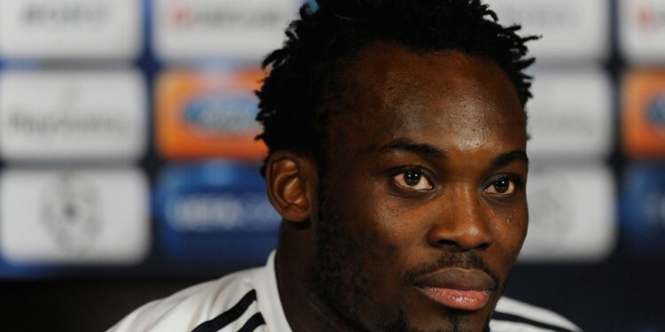 COBHAM, ENGLAND - DECEMBER 07: Michael Essien of Chelsea talks to the media during a Chelsea Training & Press Conference, ahead of their Champions League Group D match against APOEL Nicosia, at the Chelsea training ground on December 7, 2009 in Cobham, England. (Photo by Jamie McDonald/Getty Images)