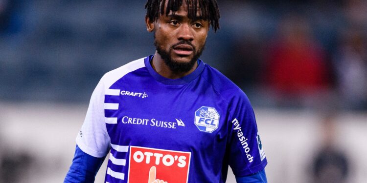 LUCERNE, SWITZERLAND - MARCH 02: Asumah Abubakar of FC Luzern walks in the field during the Swiss Super League match between FC Luzern and FC Zurich at Swissporarena on March 2, 2022 in Lucerne, Switzerland. (Photo by Marcio Machado/Eurasia Sport Images/Getty Images)