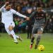 SWANSEA, WALES - JANUARY 17: Antoine Semenyo of Bristol City battles for possession with Ben Cabango of Swansea City during the Emirates FA Cup Third Round Replay match between Swansea City and Bristol City at Swansea.com Stadium on January 17, 2023 in Swansea, Wales. (Photo by Dan Mullan/Getty Images)