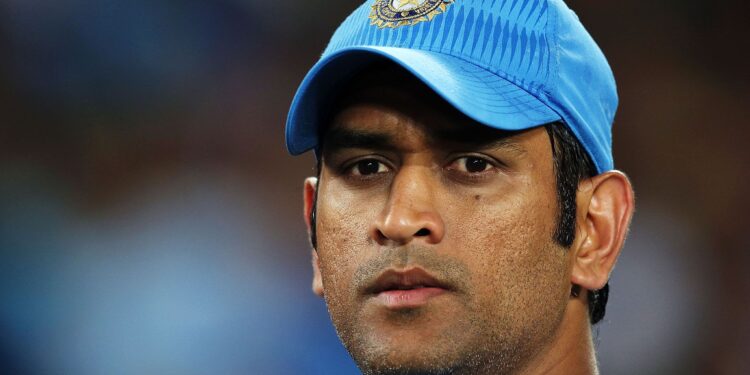 AUCKLAND, NEW ZEALAND - MARCH 14: MS Dhoni of India looks on during the 2015 ICC Cricket World Cup match between India and Zimbabwe at Eden Park on March 14, 2015 in Auckland, New Zealand. (Photo by Anthony Au-Yeung-ICC/ICC via Getty Images)