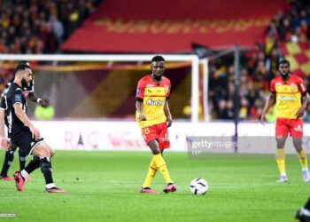 10 Himad ABDELLI (sco) - 26 Salis ABDUL SAMED (rcl) during the Ligue 1 Uber Eats match between Lens and Angers at Stade Bollaert-Delelis on March 18, 2023 in Lens, France. (Photo by Philippe Lecoeur/FEP/Icon Sport via Getty Images)