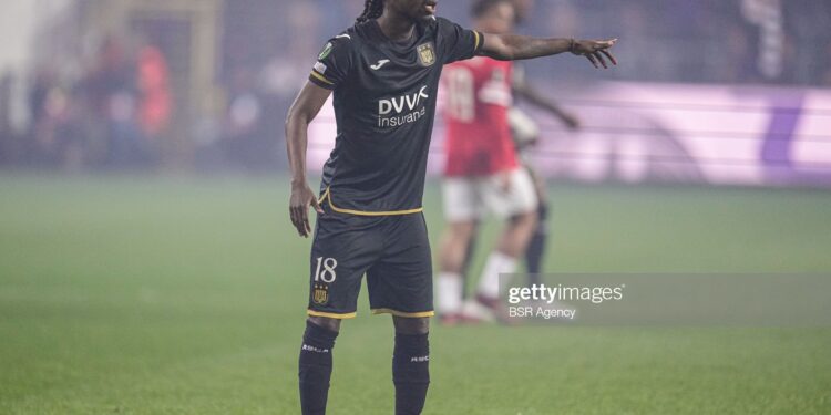 BRUSSELS, BELGIUM - APRIL 13: Majeed Ashimeru of RSC Anderlecht during the UEFA Europa Conference League quarter finals first leg match between RSC Anderlecht and AZ at Lotto Park on April 13, 2023 in Brussels, Belgium (Photo by Patrick Goosen/BSR Agency/Getty Images)