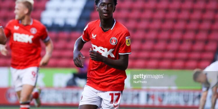 Jesurun Rak-Sakyi of Charlton Athletic celebrates his goal during the Sky Bet League 1 match between Charlton Athletic and Plymouth Argyle at The Valley, London on Tuesday 16th August 2022. (Photo by Tom West/MI News/NurPhoto via Getty Images)