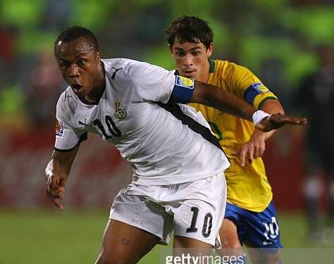 CAIRO, EGYPT - OCTOBER 16:  Andre Ayew of Ghana beats Giuliano of Brazil during the FIFA U20 World Cup Final between Ghana and Brazil at the Cairo International Stadium on October 16, 2009 in Cairo, Egypt.  (Photo by Alex Livesey - FIFA/FIFA via Getty Images)