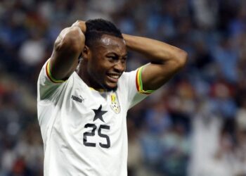 FILE PHOTO: Soccer Football - FIFA World Cup Qatar 2022 - Group H - Ghana v Uruguay - Al Janoub Stadium, Al Wakrah, Qatar - December 2, 2022 Ghana's Antoine Semenyo reacts after missing a chance to score REUTERS/John Sibley