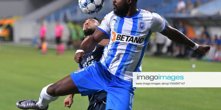 Reagy Baah Ofosu in meciul de fotbal dintre Universitatea Craiova si KF Laci, contand pentru Turul 2 preliminar, mansa secunda a Conference League, desfasurat pe Stadionul Ion Oblemenco din Craiova, joi 29 iulie 2021. Craiova *** Reagy Baah Ofosu in the football match between Universitatea Craiova and KF Laci, counting for the preliminary Round 2, the second leg of the Conference League, played on Ion Oblemenco Stadium in Craiova, Thursday, July 29, 2021 Craiova Copyright: xRazvanxPasarica/SPORTxPICTURESx