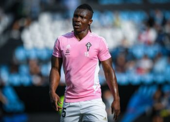 VIGO, SPAIN - MAY 23: Joseph Aidoo of RC Celta in action during the warmup prior the LaLiga Santander match between RC Celta and Girona FC at Estadio Balaidos on May 23, 2023 in Vigo, Spain. (Photo by Octavio Passos/Getty Images)