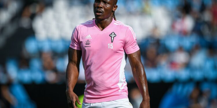 VIGO, SPAIN - MAY 23: Joseph Aidoo of RC Celta in action during the warmup prior the LaLiga Santander match between RC Celta and Girona FC at Estadio Balaidos on May 23, 2023 in Vigo, Spain. (Photo by Octavio Passos/Getty Images)