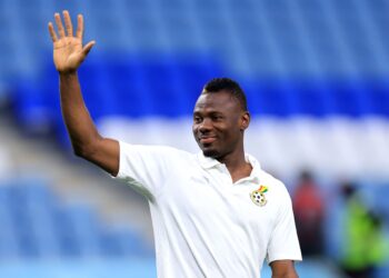 AL WAKRAH, QATAR - DECEMBER 02: Ibrahim Danlad of Ghana waves during the pitch inspection prior to the FIFA World Cup Qatar 2022 Group H match between Ghana and Uruguay at Al Janoub Stadium on December 02, 2022 in Al Wakrah, Qatar. (Photo by Buda Mendes/Getty Images)
