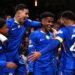Chelsea's Estevao, second right, celebrates with his teammates after scoring his side's second goal during the Champions League opening phase soccer match between Chelsea and Barcelona in London, England, Tuesday, Nov. 25, 2025. (Bradley Collyer/PA via AP)