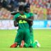 Opa Sangante of Guinea-Bissau and Mane Manconi Soriano of Guinea-Bissau celebrate beating Nigeria 1-0 during the 2023 Africa Cup of Nations Qualifying match between Nigeria and Guinea-Bissau held at the Abuja National Stadium in Abuja, Nigeria on 24 March 2023 ©Justina Aniefiok/BackpagePix