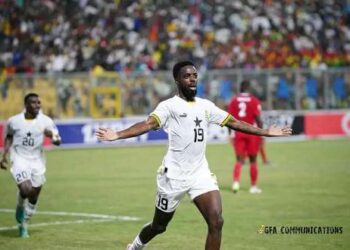 Inaki Williams celebrates maiden Black Stars goal against Madagascar