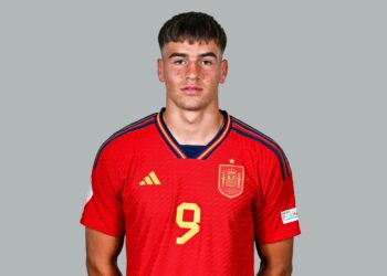 BUDAPEST, HUNGARY - MAY 16: Marc Guiu Paz poses for a portrait during a Spain squad portrait session at the UEFA European Under-17 Championship Finals 2023 in the Grand Hotel on May 16, 2023 in Budapest, Hungary. (Photo by Ben McShane - Sportsfile/UEFA via Getty Images)
