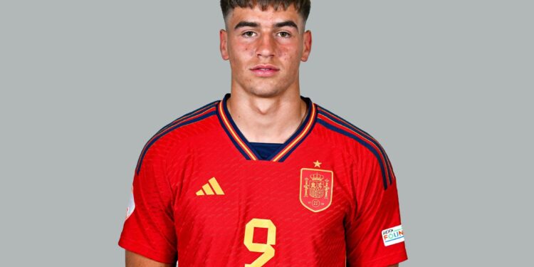 BUDAPEST, HUNGARY - MAY 16: Marc Guiu Paz poses for a portrait during a Spain squad portrait session at the UEFA European Under-17 Championship Finals 2023 in the Grand Hotel on May 16, 2023 in Budapest, Hungary. (Photo by Ben McShane - Sportsfile/UEFA via Getty Images)
