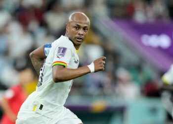 AL RAYYAN, QATAR - NOVEMBER 28: Andre Ayew of Ghana looks on during the FIFA World Cup Qatar 2022 Group H match between Korea Republic and Ghana at Education City Stadium on November 28, 2022 in Al Rayyan, Qatar. (Photo by Mohammad Karamali/DeFodi Images via Getty Images)