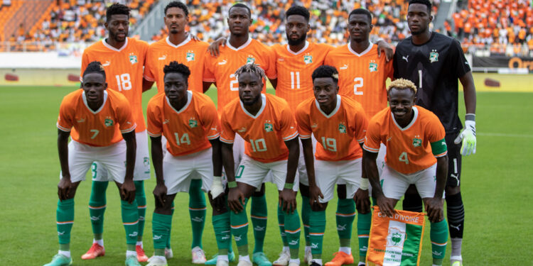 Ivory Coast team photo during the 2023 Africa Cup of Nations Qualifiers match between Ivory Coast and Lesotho at Laurent Pokou Stadium in San Pédro, Ivory Coast on 9 September 2023 ©BackpagePix
