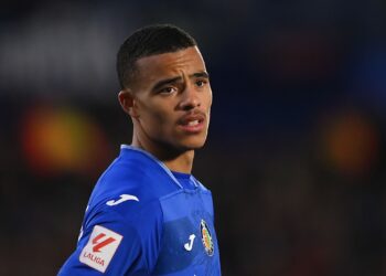 GETAFE, SPAIN - NOVEMBER 25:  Mason Greenwood of Getafe CF looks on during the LaLiga EA Sports match between Getafe CF and UD Almeria at Coliseum Alfonso Perez on November 25, 2023 in Getafe, Spain. (Photo by Denis Doyle/Getty Images)