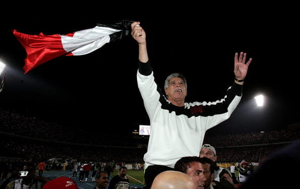 CAIRO, EGYPT - FEBRUARY 10:  Coach Hassan Shehata of Egypt celebrates a win int the African Cup of Nations Final against the Ivory Coast at Cairo International Stadium February 10, 2006 in Cairo, Egypt.  (Photo by Ben Radford/Getty Images)