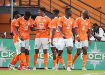 Sebastien Haller of Ivory Coast celebrates goal during the 2023 International football friendly between Ivory Coast and Morocco at the Felix Houphouet Boigny Stadium, Abidjan, Ivory Coast on 14 October 2023 ©Gavin Barker/BackpagePix
