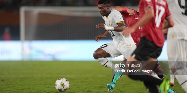 ABIDJAN, IVORY COAST - JANUARY 18: Mohamed Kudus of Ghana during the TotalEnergies CAF Africa Cup of Nations group stage match between Egypt and Ghana at Stade Felix Houphouet Boigny on January 18, 2024 in Abidjan, Ivory Coast. (Photo by Ulrik Pedersen/DeFodi Images via Getty Images)