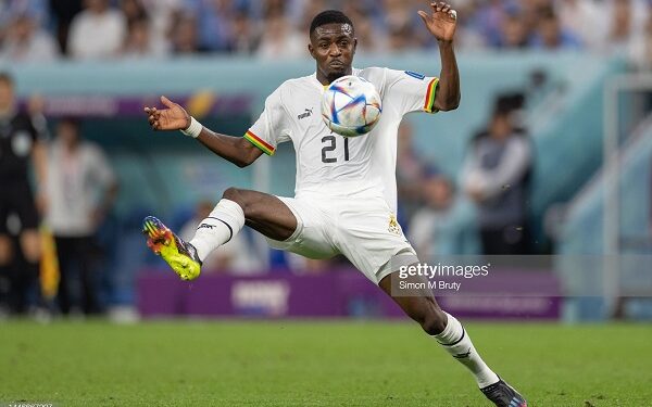 AL WAKRAH, QATAR - DECEMBER 02: Salis Abdul Samed of Ghana in action during the FIFA World Cup Qatar 2022 Group H match between Ghana (0) and Uruguay (2) at Al Janoub Stadium on December 02, 2022 in Al Wakrah, Qatar. (Photo by Simon Bruty/Anychance/Getty Images)