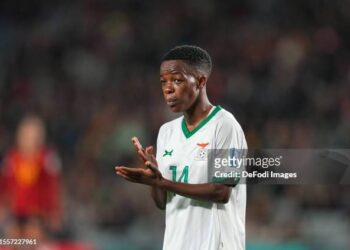 AUCKLAND, NEW ZEELAND - JULY 26: Ireen Lungu of Zambia looks on during the FIFA Women's World Cup Australia & New Zealand 2023 Group C match between Spain and Zambia at Eden Park on July 26, 2023 in Auckland, New Zealand. (Photo by Ulrik Pedersen/DeFodi Images via Getty Images)