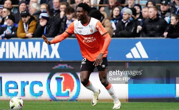 32 Nathaniel ADJEI (fcl) during the Ligue 1 Uber Eats match between Racing Club de Strasbourg Alsace and Football Club de Lorient at Stade de la Meinau on February 18, 2024 in Strasbourg, France. (Photo by Dave Winter/FEP/Icon Sport via Getty Images)