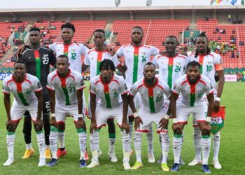 The Burkina Faso team pose for a team photo during the Group A Africa Cup of Nations (CAN) 2021 football match between Burkina Faso and Ethiopia at Stade de Kouekong in Bafoussam on January 17, 2022. (Photo by Pius Utomi EKPEI / AFP) (Photo by PIUS UTOMI EKPEI/AFP via Getty Images)