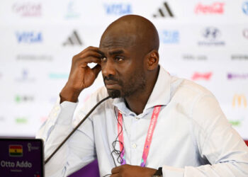 AL RAYYAN, QATAR - NOVEMBER 28: Otto Addo, Head Coach of Ghana speaks during a press conference after the FIFA World Cup Qatar 2022 Group H match between Korea Republic and Ghana at Education City Stadium on November 28, 2022 in Al Rayyan, Qatar. (Photo by Shaun Botterill - FIFA/FIFA via Getty Images)