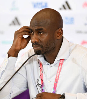 AL RAYYAN, QATAR - NOVEMBER 28: Otto Addo, Head Coach of Ghana speaks during a press conference after the FIFA World Cup Qatar 2022 Group H match between Korea Republic and Ghana at Education City Stadium on November 28, 2022 in Al Rayyan, Qatar. (Photo by Shaun Botterill - FIFA/FIFA via Getty Images)