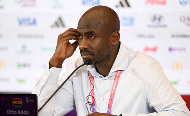 AL RAYYAN, QATAR - NOVEMBER 28: Otto Addo, Head Coach of Ghana speaks during a press conference after the FIFA World Cup Qatar 2022 Group H match between Korea Republic and Ghana at Education City Stadium on November 28, 2022 in Al Rayyan, Qatar. (Photo by Shaun Botterill - FIFA/FIFA via Getty Images)