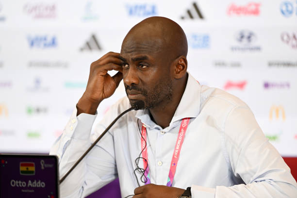 AL RAYYAN, QATAR - NOVEMBER 28: Otto Addo, Head Coach of Ghana speaks during a press conference after the FIFA World Cup Qatar 2022 Group H match between Korea Republic and Ghana at Education City Stadium on November 28, 2022 in Al Rayyan, Qatar. (Photo by Shaun Botterill - FIFA/FIFA via Getty Images)