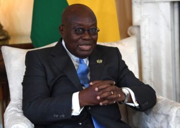 Nana Akufo-Addo, Ghana's president, during his bilateral meeting with Boris Johnson, U.K. prime minister, at number 10 Downing Street in London, U.K., on Tuesday, April 5, 2022. Ghana will invest $25 million this year to upgrade its iconic tourist sites to give impetus to a new project that aims to attract one million visitors a year from Europe by 2024, dubbed Destination Ghana, Joy FM reported. Photographer: Neil Hall/EPA/Bloomberg via Getty Images