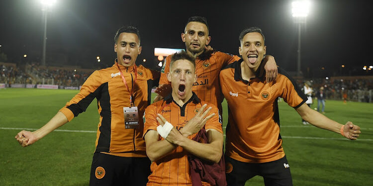 RS Berkane players celebrate victory during the CAF Confederation Cup 2021/22 Semifinal 2nd Leg match between RSB Berkane and TP Mazembe held at the Municipal de Berkane Stadium in Berkane, Morocco on 15 May 2022 ©Nabil Ramadani/BackpagePix