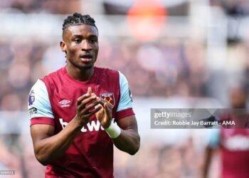 NEWCASTLE UPON TYNE, ENGLAND - MARCH 30:  Mohammed Kudus of West Ham United during the Premier League match between Newcastle United and West Ham United at St. James Park on March 30, 2024 in Newcastle upon Tyne, England.(Photo by Robbie Jay Barratt - AMA/Getty Images)