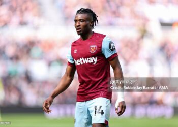 NEWCASTLE UPON TYNE, ENGLAND - MARCH 30:  Mohammed Kudus of West Ham United during the Premier League match between Newcastle United and West Ham United at St. James Park on March 30, 2024 in Newcastle upon Tyne, England.(Photo by Robbie Jay Barratt - AMA/Getty Images)