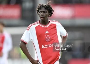 AMSTERDAM - Levi Acheampong of Ajax U17 during the Ajax Future Cup 2024 match between Ajax o17 and FK Partizan o17 at De Toekomst sports complex on April 1, 2024 in Amsterdam, Netherlands. ANP | Hollandse Hoogte | GERRIT VAN COLOGNE (Photo by ANP via Getty Images)
